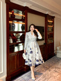 Luxury Big Size Jacquard Dress V-Neck Long Sleeve Party Evening Clothing Ball Gown