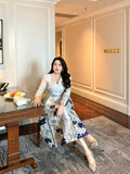 Luxury Big Size Jacquard Dress V-Neck Long Sleeve Party Evening Clothing Ball Gown