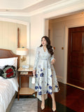 Luxury Big Size Jacquard Dress V-Neck Long Sleeve Party Evening Clothing Ball Gown