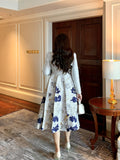 Luxury Big Size Jacquard Dress V-Neck Long Sleeve Party Evening Clothing Ball Gown