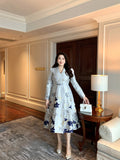 Luxury Big Size Jacquard Dress V-Neck Long Sleeve Party Evening Clothing Ball Gown