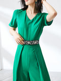 Elegant Women Long Jumpsuits Green Vintage Party Rompers