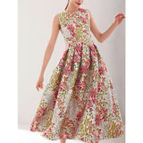 Elegant Jacquard Women Long Maxi Luxury Party Floral Dress