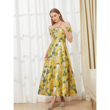 Elegant Slash Neck Women Jacquard Luxury Party Dress