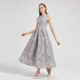 Women Fashion Organza Flower Embroidery Elegant Long Dress Holiday Evening Prom Dresses