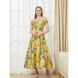 Elegant Slash Neck Women Jacquard Luxury Party Dress