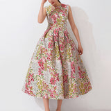 Elegant Jacquard Women Long Maxi Luxury Party Floral Dress