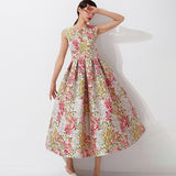 Elegant Jacquard Women Long Maxi Luxury Party Floral Dress