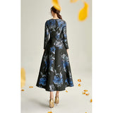 Women Jacquard Vintage Long Maxi Floral Fashion  Party Dress