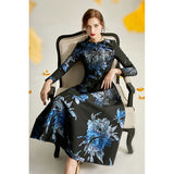 Women Jacquard Vintage Long Maxi Floral Fashion  Party Dress