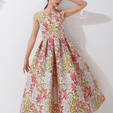 Elegant Jacquard Women Long Maxi Luxury Party Floral Dress