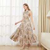 Elegant Embroidery Organza Backless Halter Loose Beach Holiday Party Dress