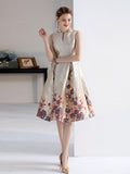 Women Luxury Jacquard A Line Sleeveless Casual Midi Party Dresss