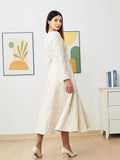 Women Jacquard White Square Neck Luxury Party Long Dress