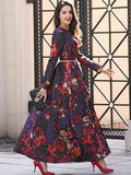 Luxury Women Maxi Fashion Boho Floral Jacquard Dress Ladies Vintage Long Sleeve Party Clothes