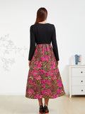 Vintage Women Jacquard Spliced  Evening Dresses