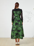 Luxury Jacquard Panel Long Sleeve Fashion Floral Dress