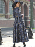 Elegant Women Long Sleeve Floral Jacquard Party Dress