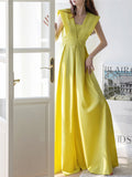 Elegant Women Long Jumpsuits Summer Wide Leg Pant Fashion Sleeveless Casual Yellow Party Rompers