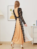 Elegant Lace Hollow Women Party Patchwork Dress