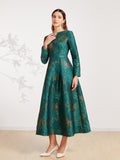 Luxury Women Fashion Elegant Jacquard Party Floral Dress Maxi Formal Vintage Clothes