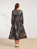 Women Long Trench Coat Jacket Autumn Winter Overcoat Jacquard Floral Fashion Outfit Party Clothes