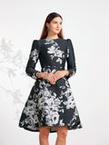 Luxury Jacquard Swallow Tail  Long Sleeves Dress