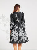 Luxury Jacquard Swallow Tail  Long Sleeves Dress