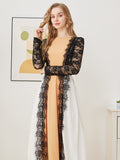 Elegant Lace Hollow Women Party Patchwork Dress