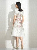 Elegant Luxury Jacquard Dress V-neck Floral Fashion Party Mid-Calf Dress