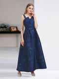 Women Elegant Floral Jacquard Long Maxi Dress Evening Party Vintage Dresses