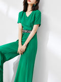 Elegant Women Long Jumpsuits Green Vintage Party Rompers