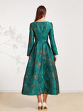 Luxury Women Fashion Elegant Jacquard Party Floral Dress Maxi Formal Vintage Clothes