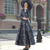 Elegant Women Long Sleeve Floral Jacquard Party Dress