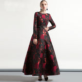 Vintage Fashion Jacquard Long Party Dress