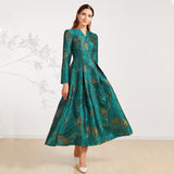 Luxury Women Fashion Elegant Jacquard Party Floral Dress Maxi Formal Vintage Clothes