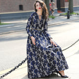 Women Elegant Jacquard Long Sleeves Maxi Floral Fashion Party Dress