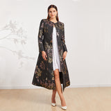 Women Long Trench Coat Jacket Autumn Winter Overcoat Jacquard Floral Fashion Outfit Party Clothes