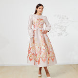 Luxury Spring Autumn Jacquard Long Sleeve Dress Floral Dress Evening Party for Women