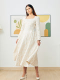 Women Jacquard White Square Neck Luxury Party Long Dress