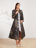 Women Long Trench Coat Jacket Autumn Winter Overcoat Jacquard Floral Fashion Outfit Party Clothes