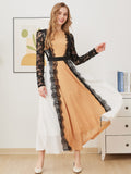 Elegant Lace Hollow Women Party Patchwork Dress