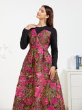 Vintage Women Jacquard Spliced  Evening Dresses