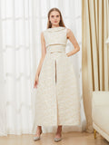 Elegant Backless Sleeveless Split Women Jacquard Evening Dress