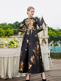 Jacquard Elegant Long Sleeve Maxi Dresses