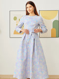 Luxury Women Jacquard Floral Party Clothing Fashion Evening Round Neck Dress