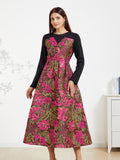 Vintage Women Jacquard Spliced  Evening Dresses