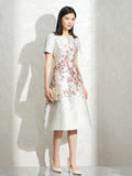 Elegant Luxury Jacquard Dress V-neck Floral Fashion Party Mid-Calf Dress