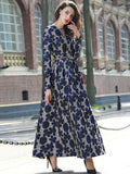 Women Elegant Jacquard Long Sleeves Maxi Floral Fashion Party Dress