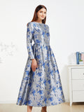 Luxury Jacquard Women Elegant Party Long Sleeve Dress